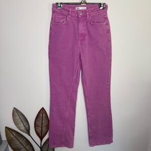 C11 Zara Women's Jeans Straight‎ Leg High Rise Pink 70s 80s Barbiecore Retro